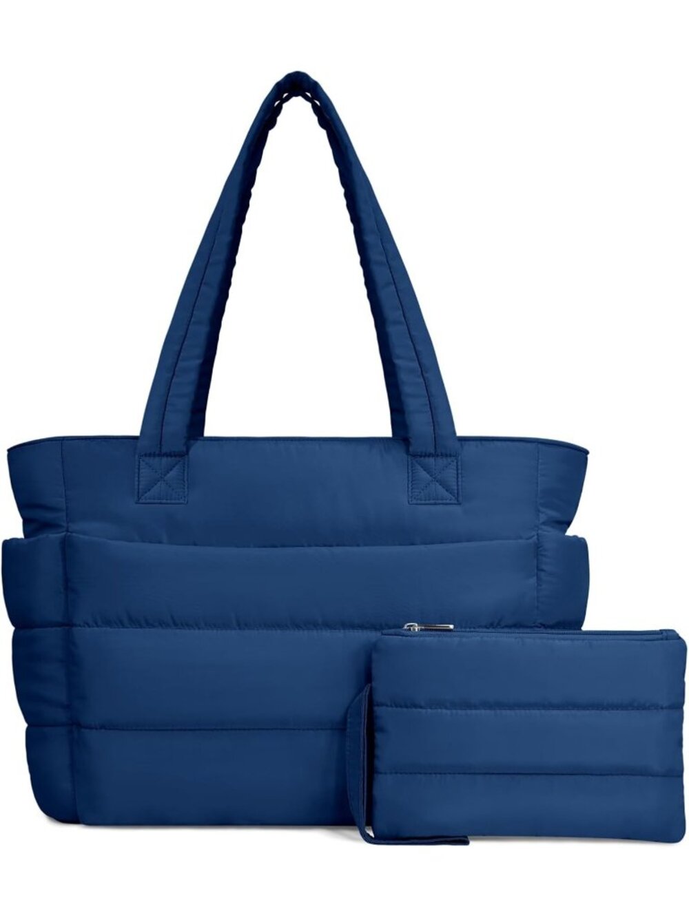 Women's Blue Travel lightweight Puffy Tote Handbag Quilted Shoulder Bag